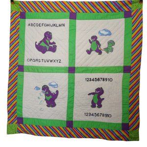 Vintage Handmade Barney the Purple Dinosaur Quilt Rainbow Baby ABC Blanket Kids